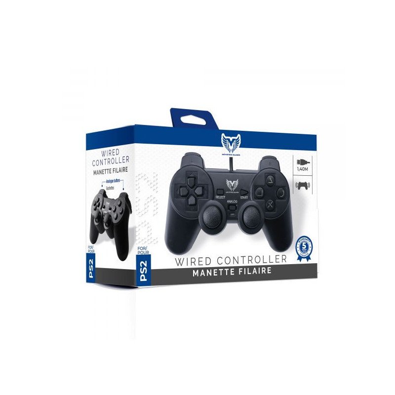 MOVETECK GAMER - MANETTE FILAIRE NOIR - CABLE 1.40 METRE - PS1/PS2