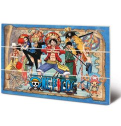 ONE PIECE - TABLEAU BOIS PEINT 20 X 30 CM - STRAW HAT PIRATES MAP
