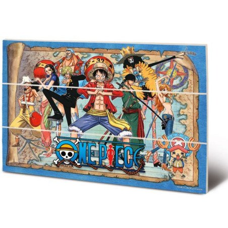 ONE PIECE - TABLEAU BOIS PEINT 20 X 30 CM - STRAW HAT PIRATES MAP