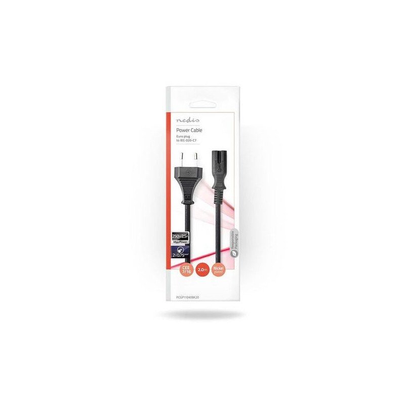 CABLE D ALIMENTATION- STANDARD 2 PORTS POUR SATURN/DREAMCAST/XBOX/PS1/PS2/PS3 SLIM PS4 - CEI-320-C7- 2 M- NOIR