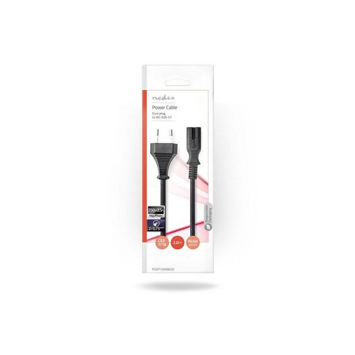 CABLE D ALIMENTATION- STANDARD 2 PORTS POUR SATURN/DREAMCAST/XBOX/PS1/PS2/PS3 SLIM PS4 - CEI-320-C7- 2 M- NOIR