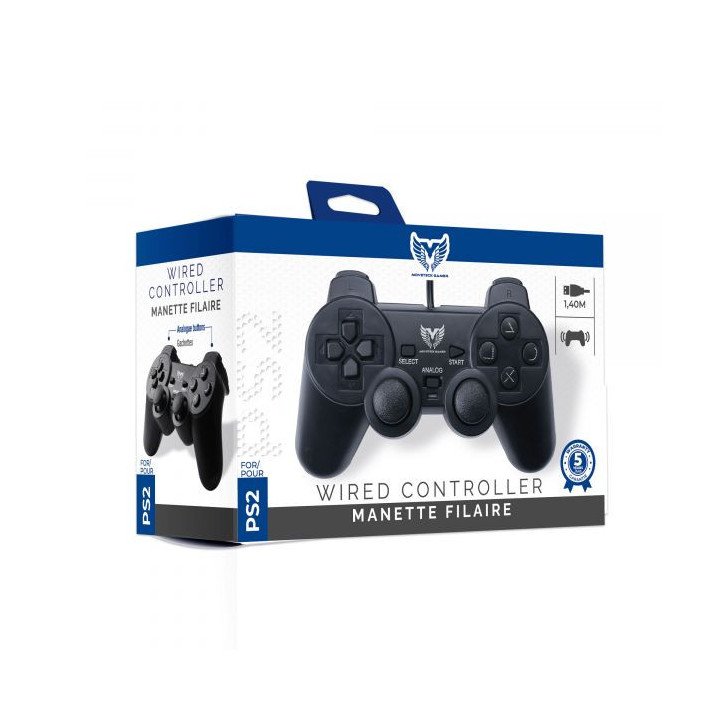 MOVETECK GAMER - MANETTE FILAIRE NOIR - CABLE 1.40 METRE - PS1/PS2