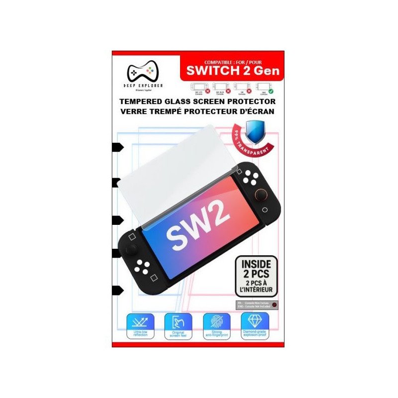 VERRE TREMPE PROTECTEUR D’ECRAN X2 PIECES - SWITCH 2