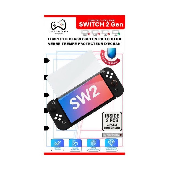VERRE TREMPE PROTECTEUR D’ECRAN X2 PIECES - SWITCH 2