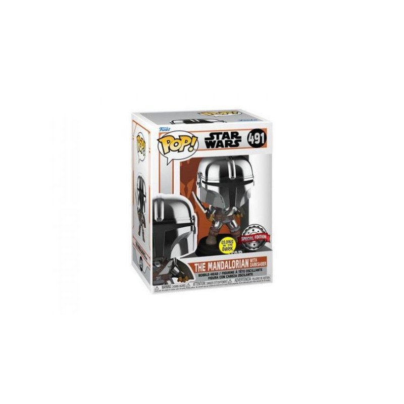 Star Wars - The Mandalorian - Bobble-head POP! n° 491 - The Mandalorian with Darksaber (Special edition - GITD)