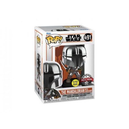 Star Wars - The Mandalorian - Bobble-head POP! n° 491 - The Mandalorian with Darksaber (Special edition - GITD)