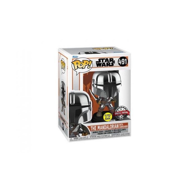 Star Wars - The Mandalorian - Bobble-head POP! n° 491 - The Mandalorian with Darksaber (Special edition - GITD)